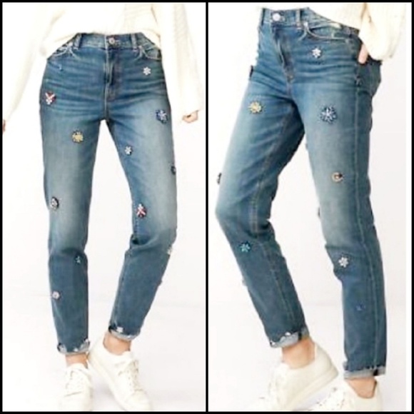 EXPRESS Girlfriend Highrise Jeweled Jeans! - Picture 1 of 8